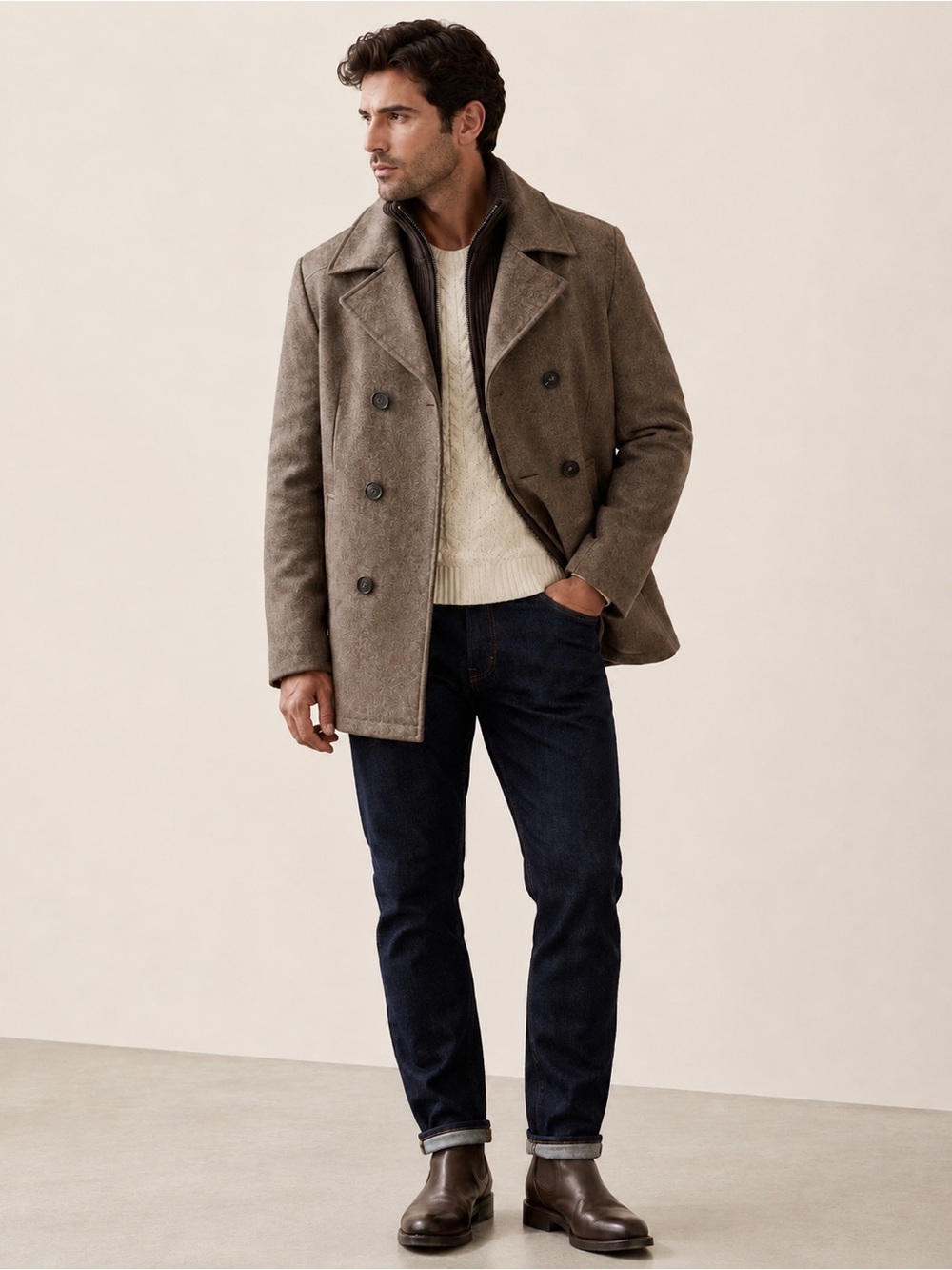 Kenneth Cole Reaction | Double-Breasted Wool Blend Peacoat European Military XL